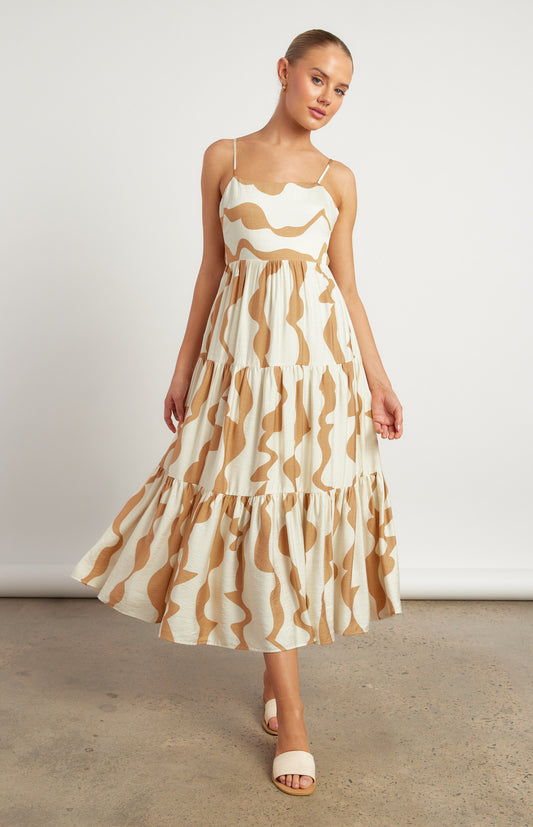 Sunset Waves Maxi Dress -Beige